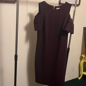Calvin Klein Burgundy Cold Shoulder Midi Dress